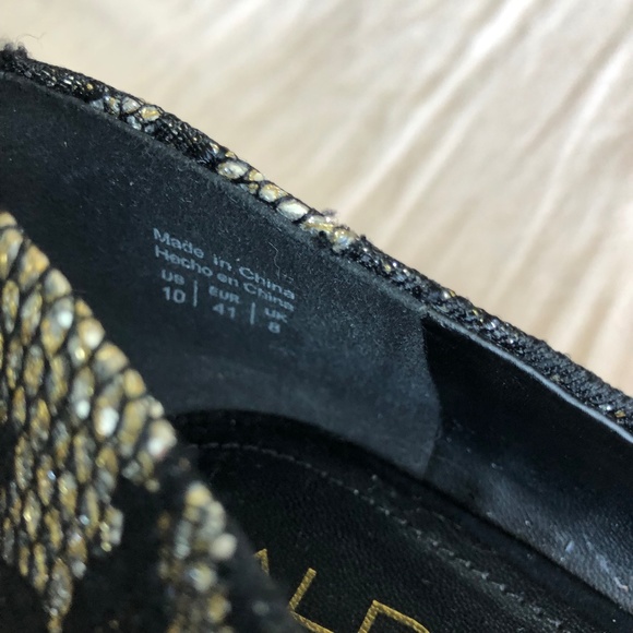 Aldo 3" Almond Toe Heels - Black Floral Lace with Gold & Silver - Size 10 - Picture 14 of 15